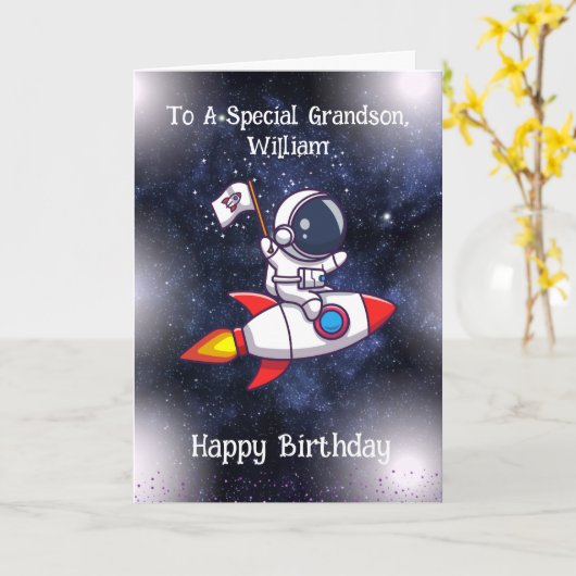 Carte d'anniversaire de l'astronaute, texte/nom mo (Fleur jaune)