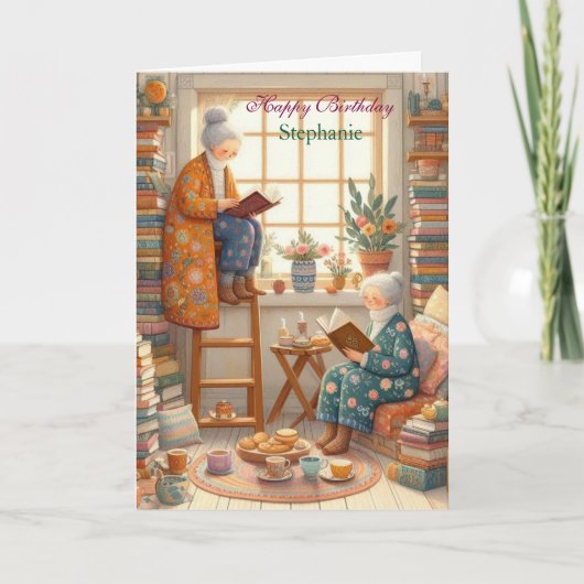 Carte d'anniversaire de lecture confortable pour l (Devant)