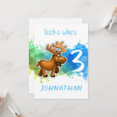 Carte d'anniversaire de l'élan mignon bleu (Devant/Arrière en situation)