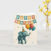 Carte d'anniversaire de l'éléphant - Adorable fête (Fleur jaune)