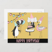 Carte d'anniversaire de l'éléphant de Flamant rose (Devant / Derrière)