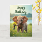 Carte d'anniversaire de l'éléphant de la prairie j (Fleur jaune)