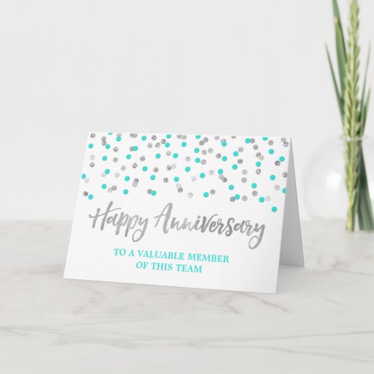 Carte d'anniversaire de l'employé Confetti Turquoi (Devant)