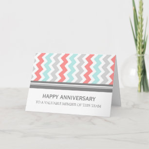 Carte d'anniversaire de l'employé Coral Aqua Grey 