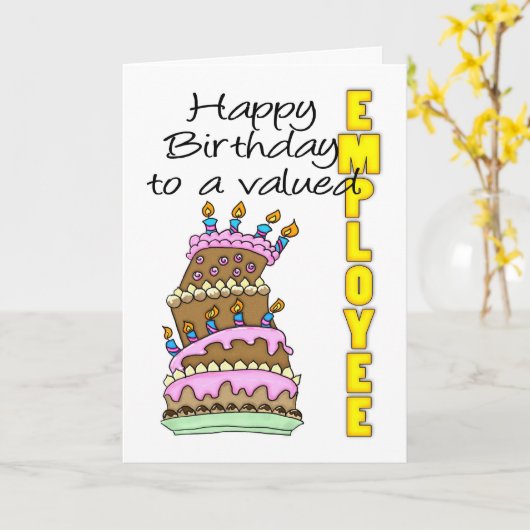 Carte d'anniversaire de l'employé - Gâteau d'anniv (Fleur jaune)