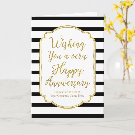 Carte d'anniversaire de l'employé Gold Black Strip (Fleur jaune)