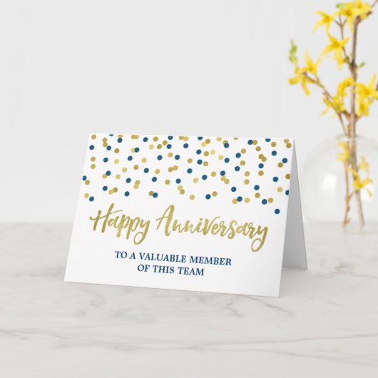 Carte d'anniversaire de l'employé Gold Blue Confet (Fleur jaune)