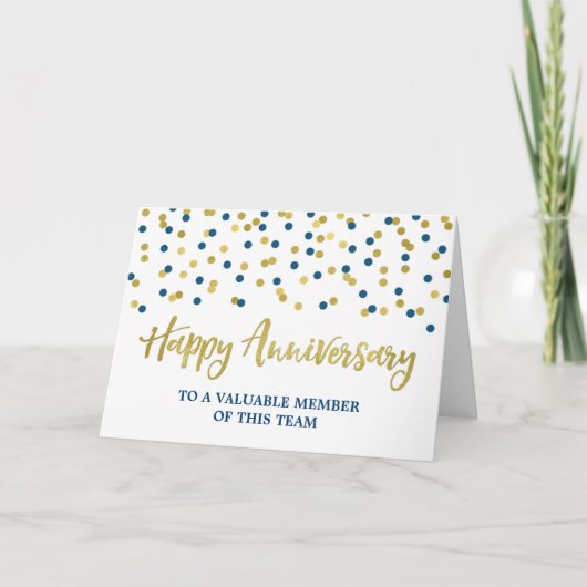 Carte d'anniversaire de l'employé Gold Blue Confet (Devant)