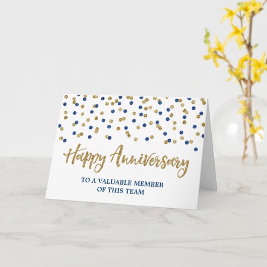 Carte d'anniversaire de l'employé Gold Blue Confet (Fleur jaune)