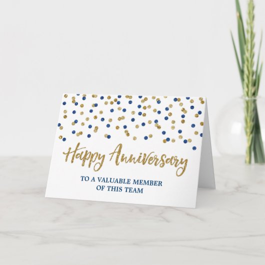Carte d'anniversaire de l'employé Gold Blue Confet (Devant)