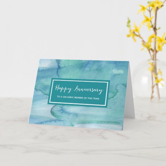Carte d'anniversaire de l'employé turquoise Blue W (Fleur jaune)