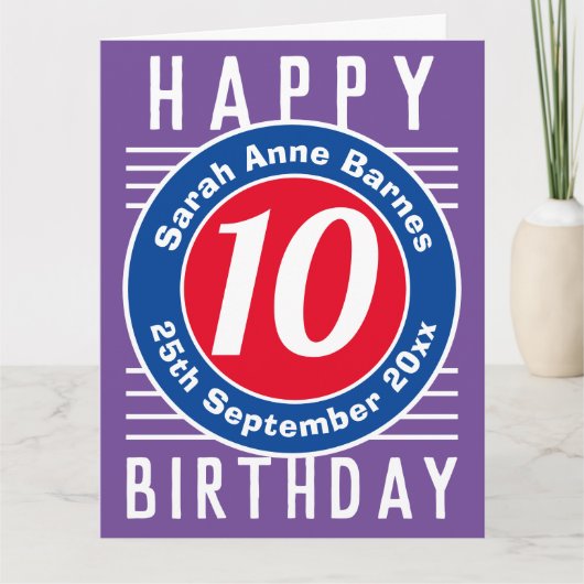 Carte d'anniversaire de l'enfant avec âge, nom et  (Devant)