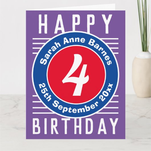 Carte d'anniversaire de l'enfant avec âge, nom et (Devant)