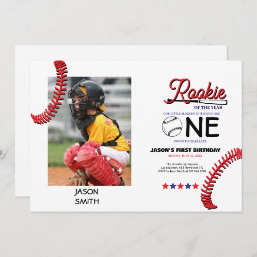 Carte d'anniversaire de l'enfant de baseball Rooki (Devant / Derrière)