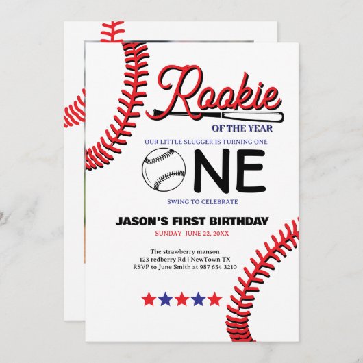 Carte d'anniversaire de l'enfant de baseball Rooki (Devant / Derrière)