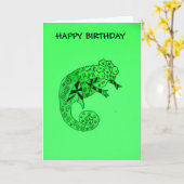 Carte d'anniversaire de l'enfant de caméléon vert (Fleur jaune)