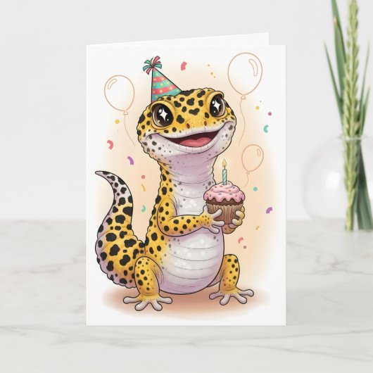 Carte d'anniversaire de lézard léopard d'aventure (Devant)