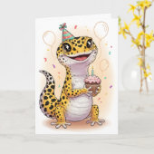 Carte d'anniversaire de lézard léopard d'aventure (Fleur jaune)