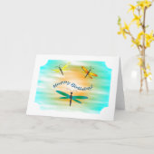 Carte d'anniversaire de libellules (Fleur jaune)