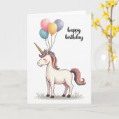Carte d'anniversaire de licorne joyeuse (Fleur jaune)