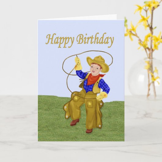 Carte d'anniversaire de Little Cowboy (Fleur jaune)