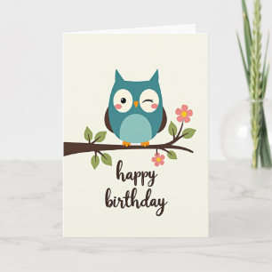 Carte d'anniversaire de l'oiseau clignant doux