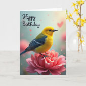 Carte d'anniversaire de l'oiseau doré (Fleur jaune)