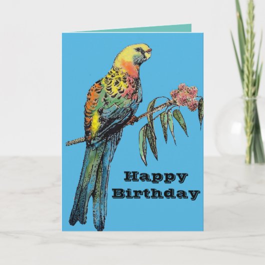 Carte d'anniversaire de l'oiseau rouge Rosella Par (Devant)