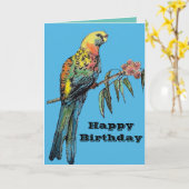 Carte d'anniversaire de l'oiseau rouge Rosella Par (Fleur jaune)