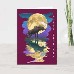 Carte d'anniversaire de l'orignal et de la lune ca
