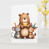 Carte d'anniversaire de l'ours charmant (Fleur jaune)