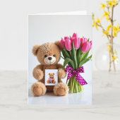 Carte d'anniversaire de l'ours doux (Fleur jaune)