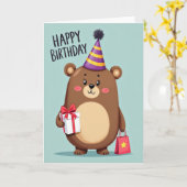 Carte d'anniversaire de l'ours doux (Fleur jaune)
