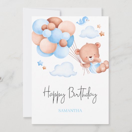 Carte d'anniversaire de l'ours en peluche mignonne (Devant)