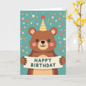 Carte d'anniversaire de l'ours joyeux (Fleur jaune)