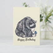 Carte d'anniversaire de l'ours noir et du papillon (Debout devant)