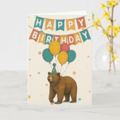 Carte d'anniversaire de l'ours - Ours de fête mign (Fleur jaune)