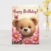 Carte d'anniversaire de l'ours papillon (Fleur jaune)