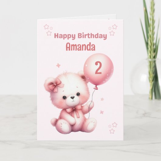 Carte d'anniversaire de l'ours rose personnalisée (Devant)