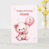 Carte d'anniversaire de l'ours rose personnalisée (Fleur jaune)