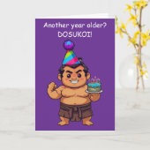 Carte d'anniversaire de lutteur sumo Dosukoi (Fleur jaune)