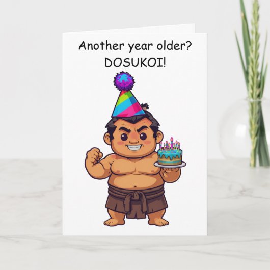 Carte d'anniversaire de lutteur sumo Dosukoi (Devant)