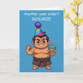 Carte d'anniversaire de lutteur sumo Dosukoi (Fleur jaune)