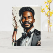 Carte d'anniversaire de luxe Black Man (Fleur jaune)