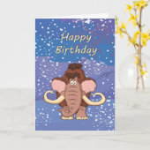 Carte d'anniversaire de mammouth laineux (Fleur jaune)