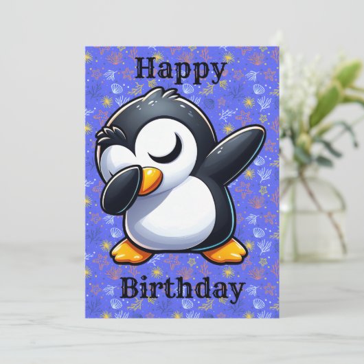 Carte d'anniversaire de manchot dabbing (Debout devant)