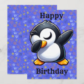 Carte d'anniversaire de manchot dabbing (Devant / Derrière)