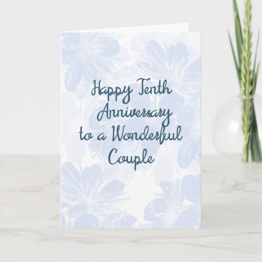 Carte d'anniversaire de mariage 10 ans Fleurs bleu (Devant)