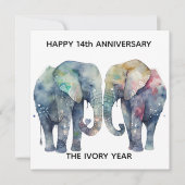 carte d'anniversaire de mariage 14 ans éléphant (Devant)
