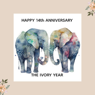 carte d'anniversaire de mariage 14 ans éléphant